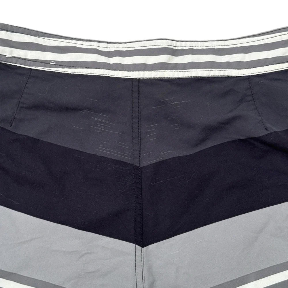 Patagonia Mens Board Shorts Size 34 Grey Black Striped Swim Trunks Beachwear